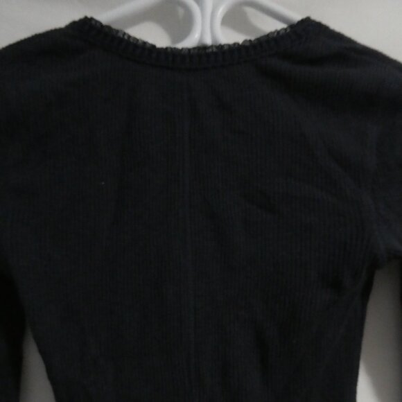 LEVI'S - San Francisco | medium | Navy Long Sleeve Ribbed Mini Dress | Lace Neck - Picture 10 of 14